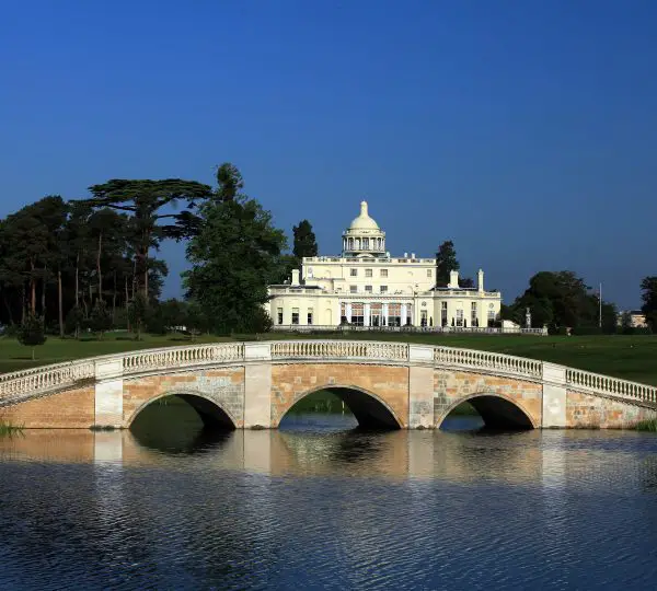 STOKE POGES, BUCKINGHAMSHIRE - JUNE 04:  A view of the Clubhouse from the side of the lake at The Stoke Park Club, on June 4, in Stoke Poges, England.  (Photo by David Cannon/Getty Images)
