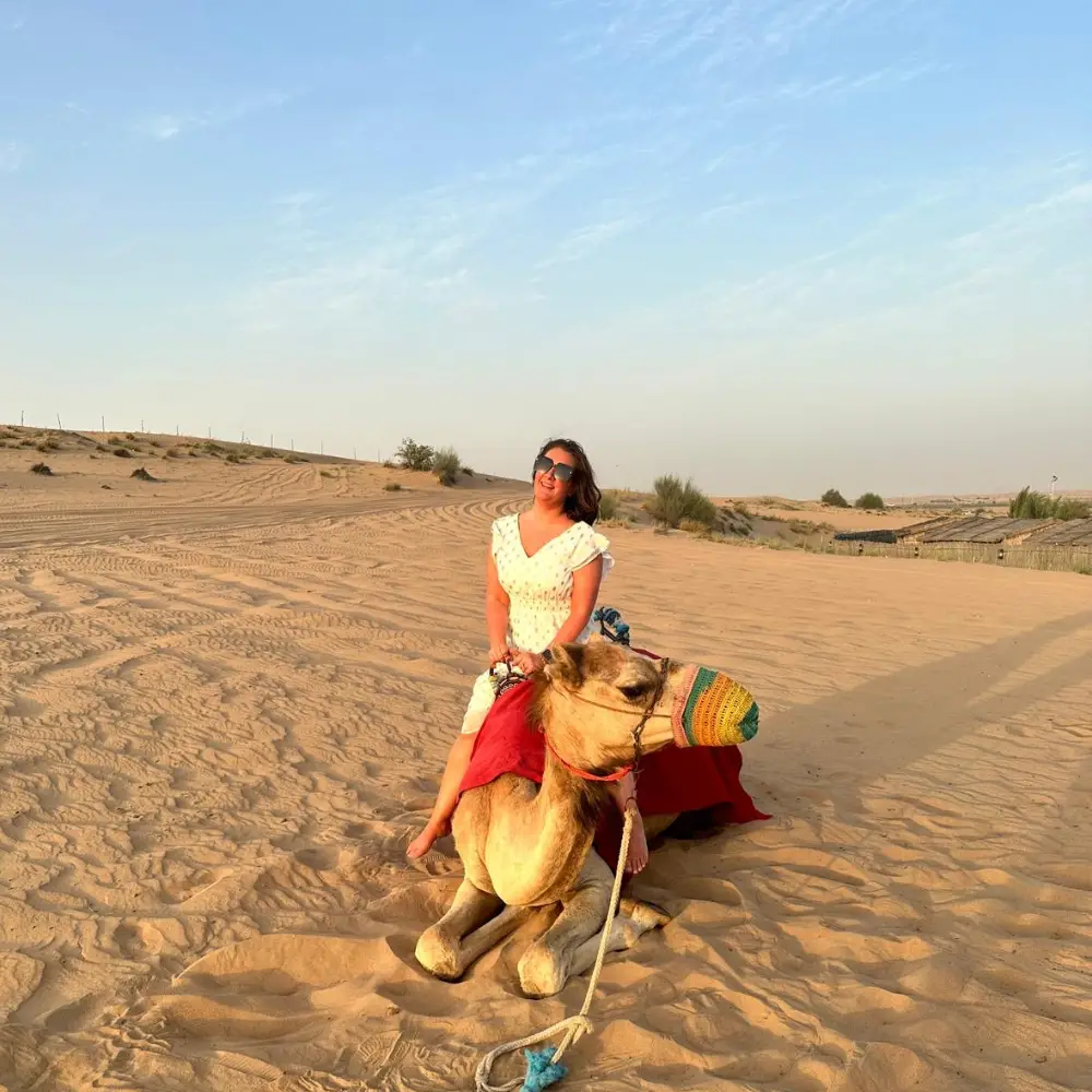 Christina Mitsi on a camel